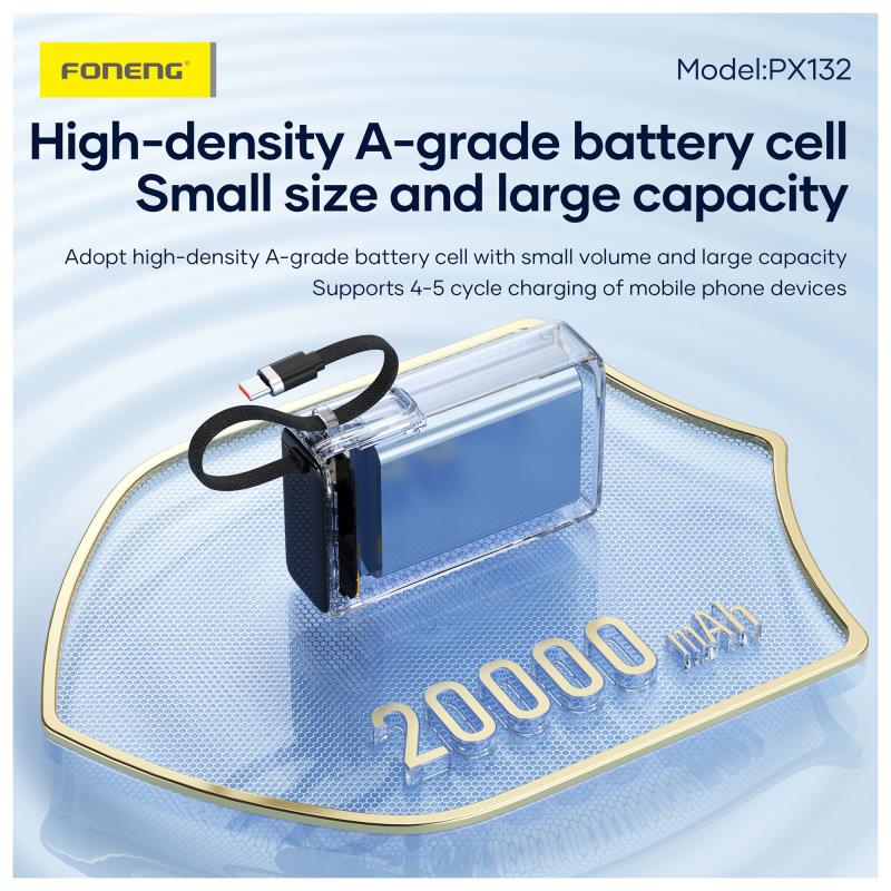 Φορτιστής Ανάγκης Foneng PX132 65W 20000mAh με Έγχρωμη Οθόνη Σκούρο Γκρι