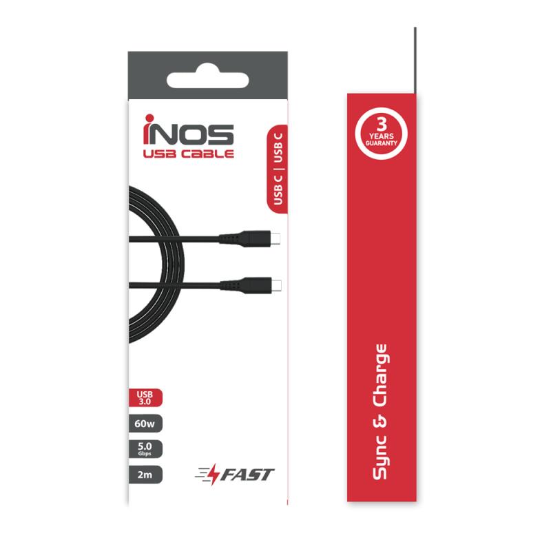 Καλώδιο Σύνδεσης USB 2.0 inos USB C σε USB C 60W 2m Μαύρο