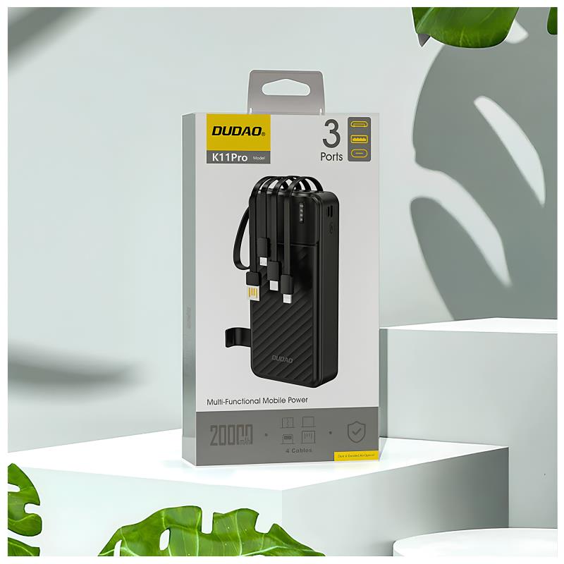 Φορτιστής Ανάγκης Dudao K11Pro 10W 20000mAh με 4 Ενσωματωμένα Καλώδια Μαύρο