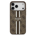 Θήκη PU Guess MagSafe Apple iPhone 17 Pro Max Hardcase Printed Stripes 4G Καφέ