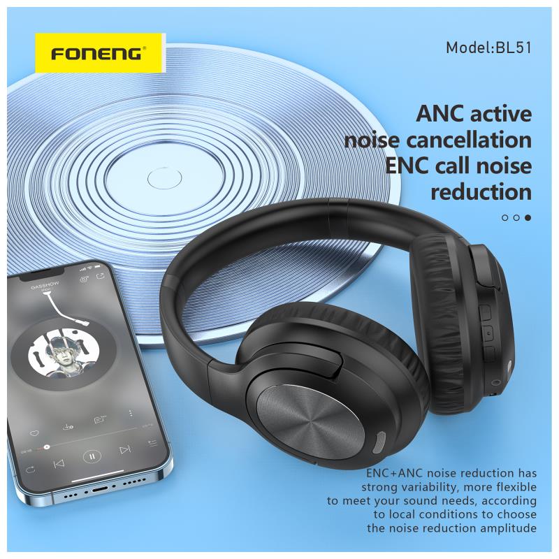 Ασύρματα Ακουστικά Κεφαλής Foneng BL51 ANC+ENC Μαύρο