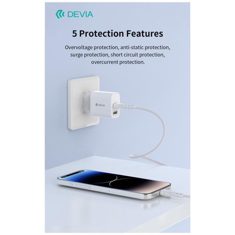 Φορτιστής Ταξιδίου Devia RLC-342 με Διπλή Έξοδο 2xUSB A 12W & Καλώδιο USB A σε Lightning 1m Lite2 Λευκό