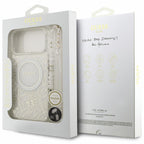 Θήκη PU/ Silicon Guess Magsafe Apple iPhone 18 Pro Max/ 17 Pro Max IML Flowers με Pearl Strap Λευκό