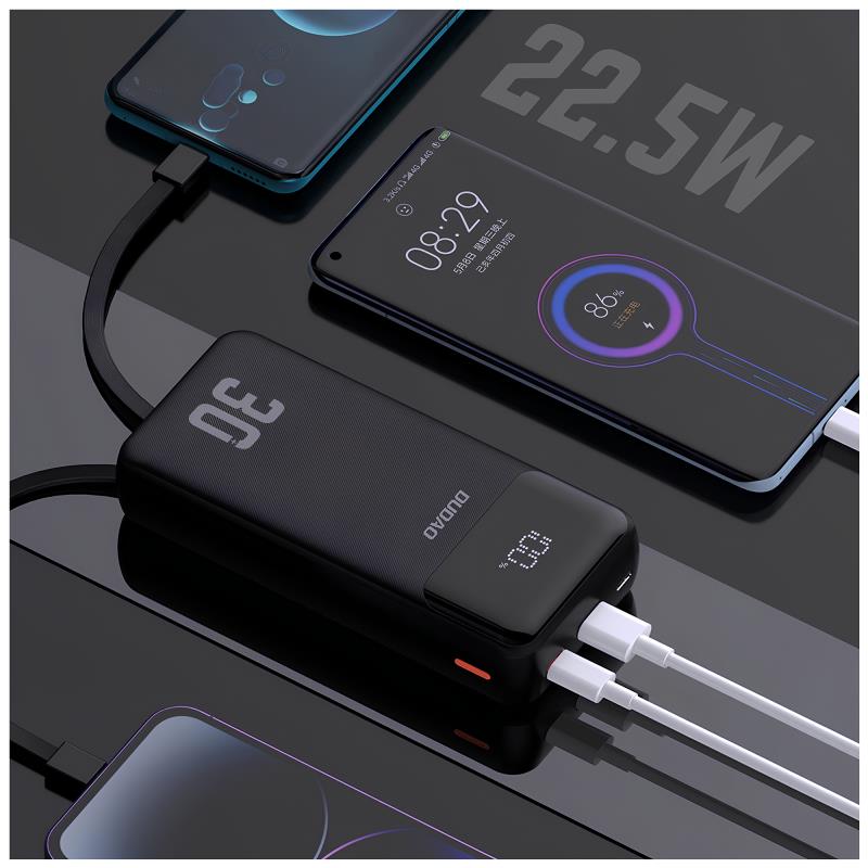 Φορτιστής Ανάγκης Dudao K15Max 22.5W 30000mAh PD QC με 2 Ενσωματωμένα Καλώδια Μαύρο
