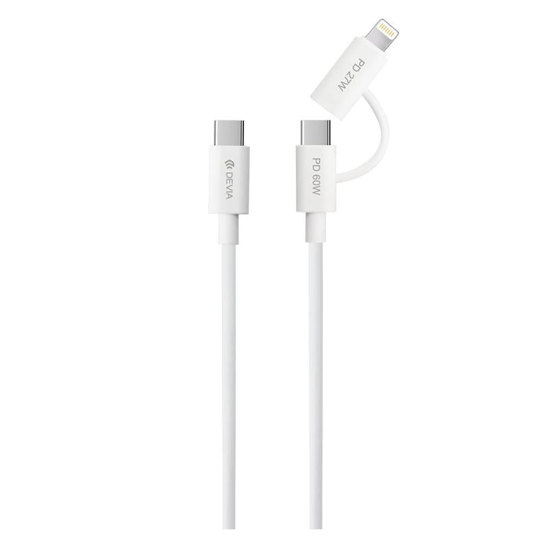 Καλώδιο Σύνδεσης USB 2.0 Devia EC404 2 σε 1 USB C σε USB C & Lightning PD 60W & 27W 1.2m Smart Λευκό
