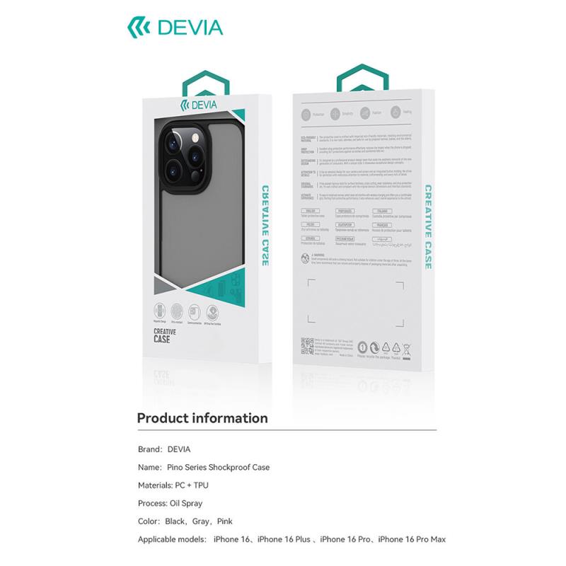 Θήκη TPU & PC Devia Apple iPhone 16 Plus Shock Proof Pino Μαύρο