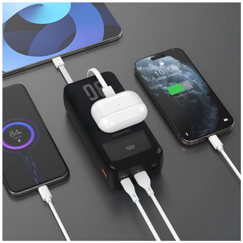 Φορτιστής Ανάγκης Dudao K15Max 22.5W 30000mAh PD QC με 2 Ενσωματωμένα Καλώδια Μαύρο
