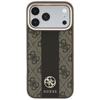 Θήκη TPU & PC Guess Apple iPhone 18 Pro/ 17 Pro MagSafe Leather Stripe Round Classic Logo Καφέ