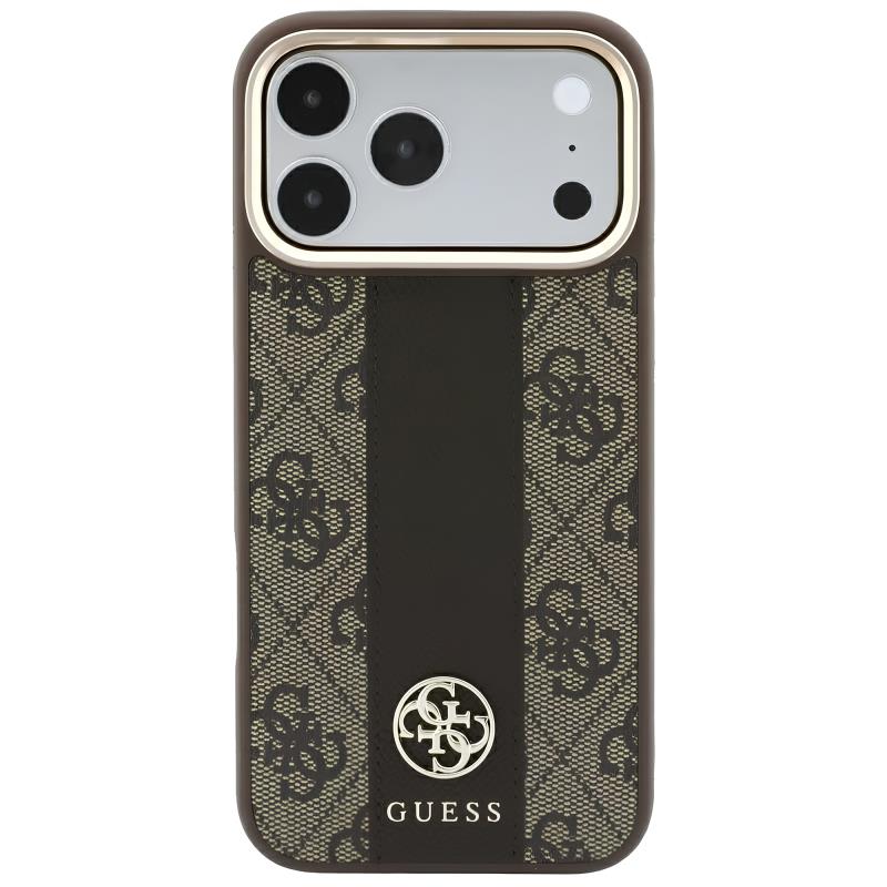 Θήκη TPU & PC Guess Apple iPhone 18 Pro/ 17 Pro MagSafe Leather Stripe Round Classic Logo Καφέ