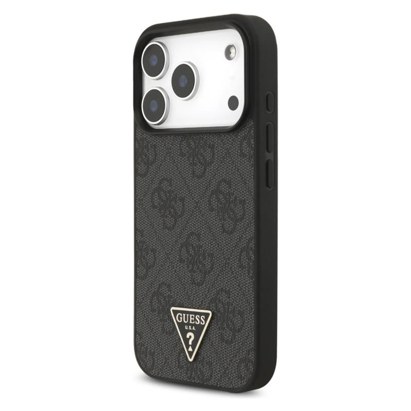 Θήκη PU Guess Apple iPhone 17 Pro Max Hardcase Classic Logo Triangle 4G με Pearl Strap Μαύρο