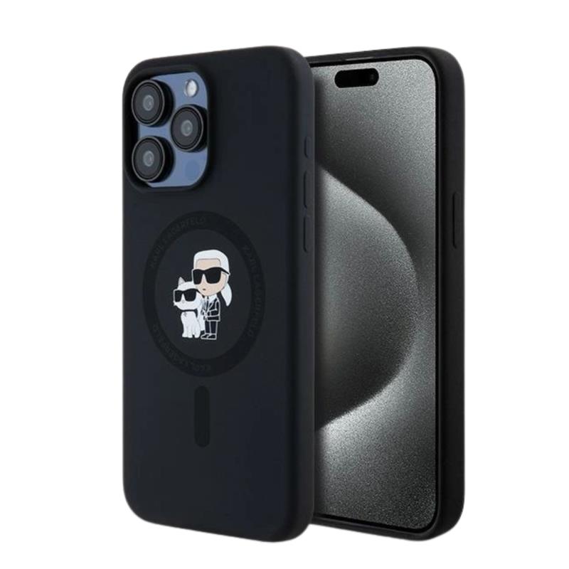 Θήκη Σιλικόνης Karl Lagerfeld Magsafe Apple iPhone 15 Pro Max Karl & Choupette Heads Μαύρο