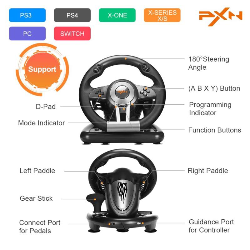 Τιμονιέρα PXN V3 Pro με Πετάλια για PC/ PS3/ PS4/ XBOX One/ Switch Μαύρο