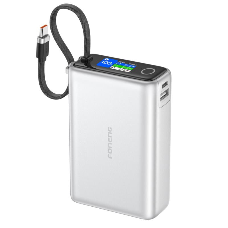 Φορτιστής Ανάγκης Foneng PX132 65W 20000mAh με Έγχρωμη Οθόνη Ασημί
