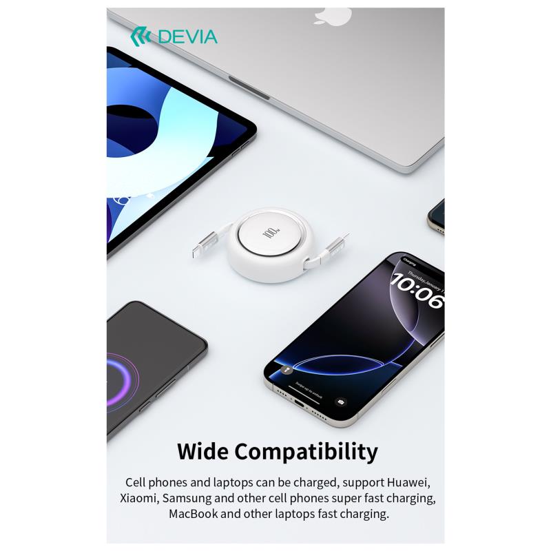 Καλώδιο Σύνδεσης USB 2.0 Devia EC317 USB C σε USB C PD 100W 1m Stretchable Pro2 Λευκό