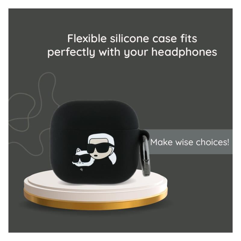Θήκη Σιλικόνης Karl Lagerfeld Apple AirPods 4 (2024) Karl & Choupette Heads 3D Μαύρο