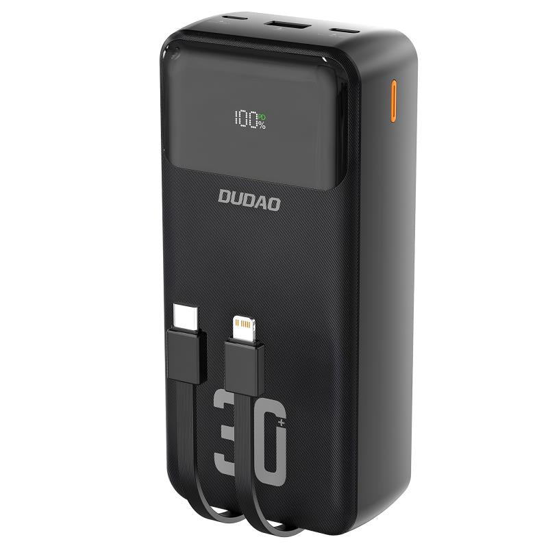 Φορτιστής Ανάγκης Dudao K15Max 22.5W 30000mAh PD QC με 2 Ενσωματωμένα Καλώδια Μαύρο
