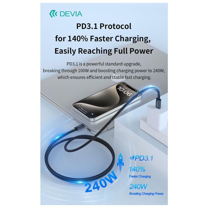 Καλώδιο Σύνδεσης USB 2.0 Devia EC652 USB C σε USB C PD 240W 2m Extreme Μαύρο