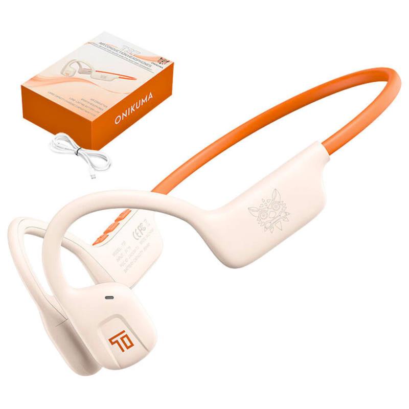 Στερεοφωνικό Ακουστικό Bluetooth Onikuma T37 TWS Neckband Λευκό-Πορτοκαλί