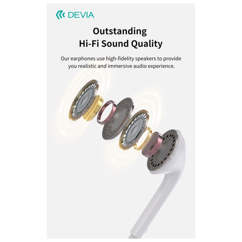 Hands Free Stereo A3 Devia EM109 USB C Kintone Λευκό