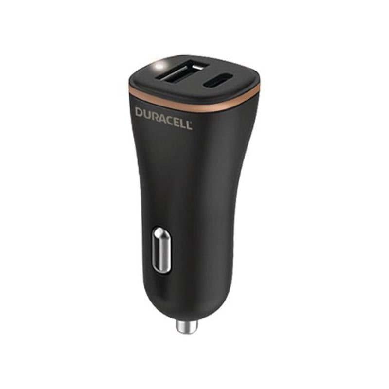 Φορτιστής Αυτοκινήτου Ταχείας Φόρτισης Duracell με Διπλή Έξοδο USB A & USB C PD 3.0 27W Μαύρο-Μπρονζέ