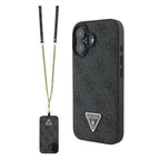 Θήκη PU Guess Leather Apple iPhone 16 Metal Logo Strass Crossbody Black