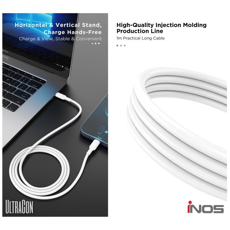 Καλώδιο Σύνδεσης USB 2.0 inos UltraCon USB C σε Lightning 27W 1m Λευκό