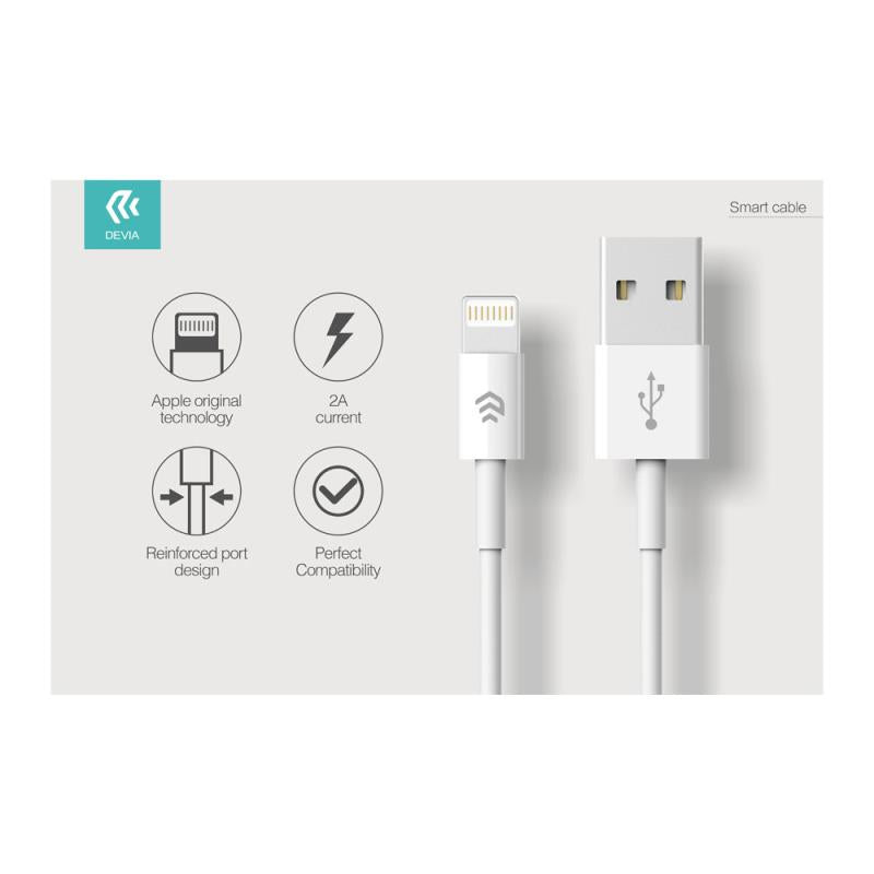 Καλώδιο Σύνδεσης USB 2.0 Devia EC080 USB A σε Lightning 10W 1m Smart Λευκό