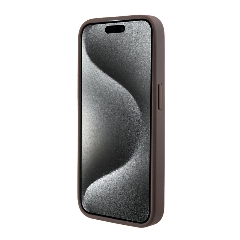 Θήκη PU Guess Apple iPhone 15 Pro Hardcase Metal Gold Logo 4G Καφέ