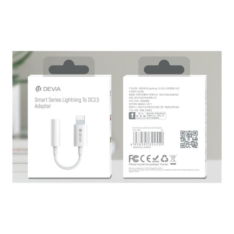 Αντάπτορας Devia EC090 Lightning Αρσενικό σε 3.5mm Θηλυκό για Μουσική Smart 0.15m Λευκό