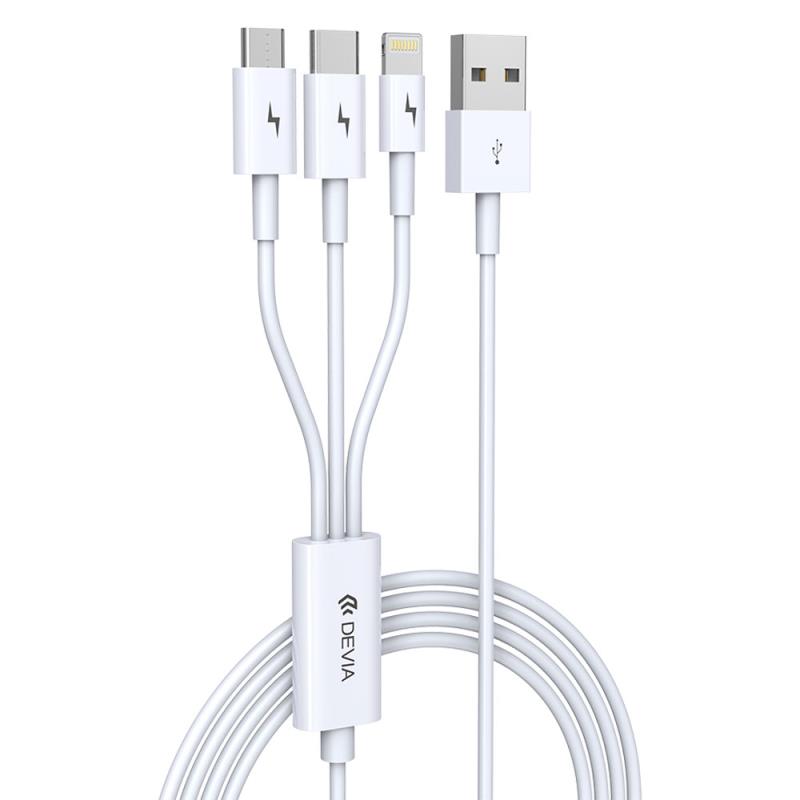 Καλώδιο Σύνδεσης USB 2.0 3 σε 1 Devia EC141 USB A σε Micro USB & USB C & Lightning 15W 1.2m Smart Λευκό