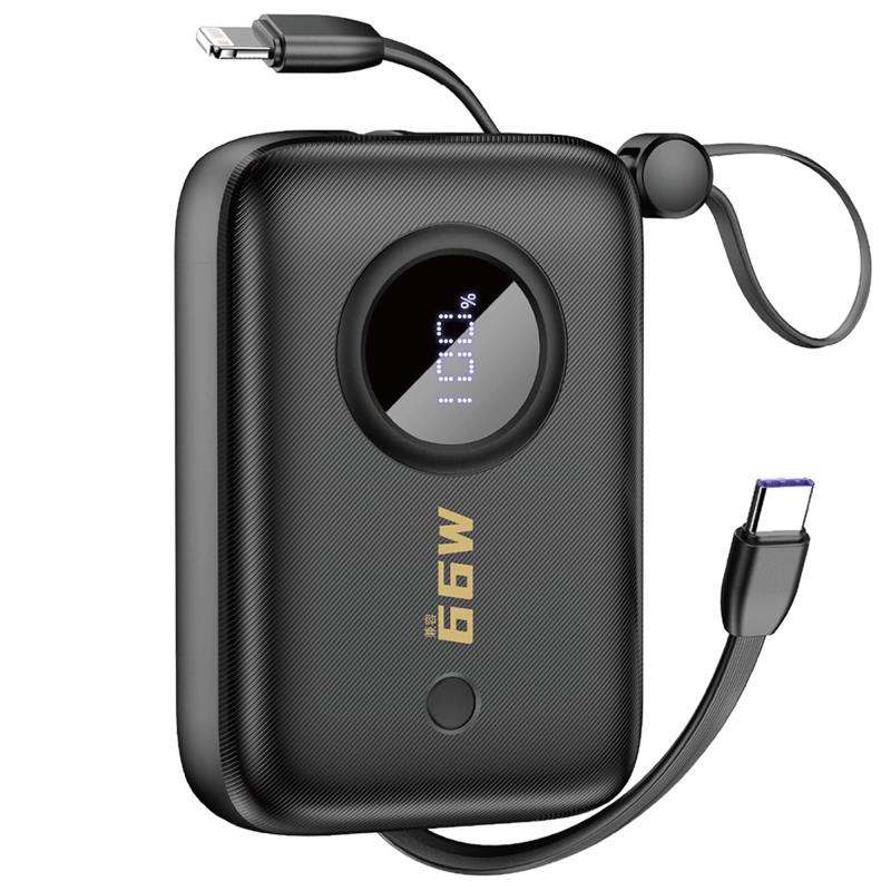 Φορτιστής Ανάγκης Dudao K14 22.5W 10000mAh PD με 2 Ενσωματωμένα Καλώδια Μαύρο