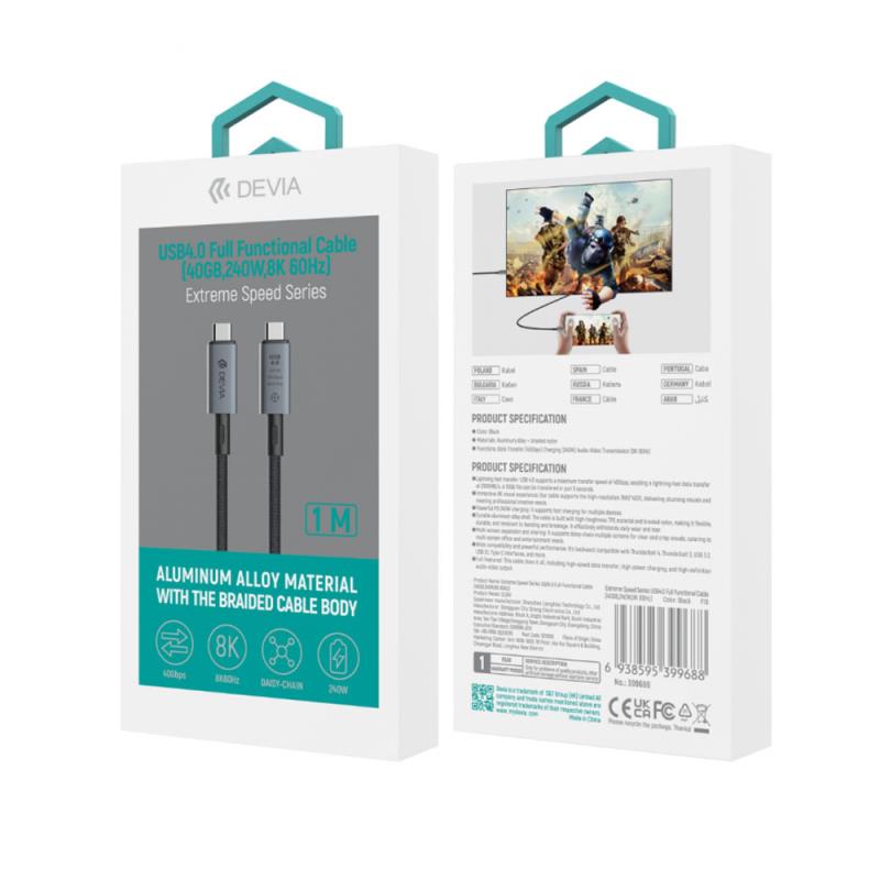 Καλώδιο Σύνδεσης USB 4.0 Devia EC641 Braided USB C σε USB C 240W 1m Extreme Μαύρο