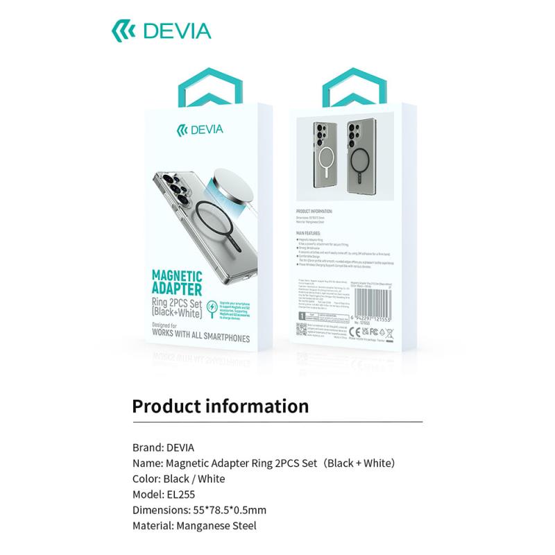 Magnetic Adapter Ring Devia EL255 για Magsafe Μαύρο & Λευκό (2 τεμ.)