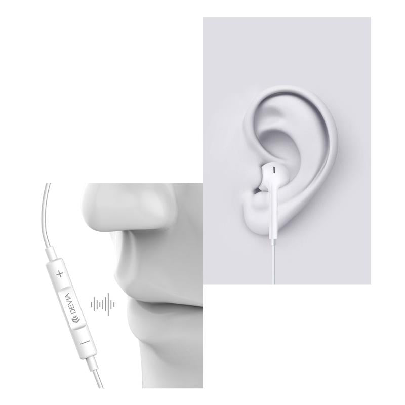 Hands Free Stereo Devia EM048 Earpods USB C με Χειριστήριο & Μικρόφωνο Smart Λευκό