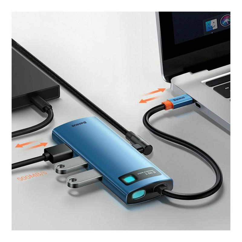 Hub USB C Baseus WKWG000003 6 σε 1 με RJ45 Metal Gleam Μπλε