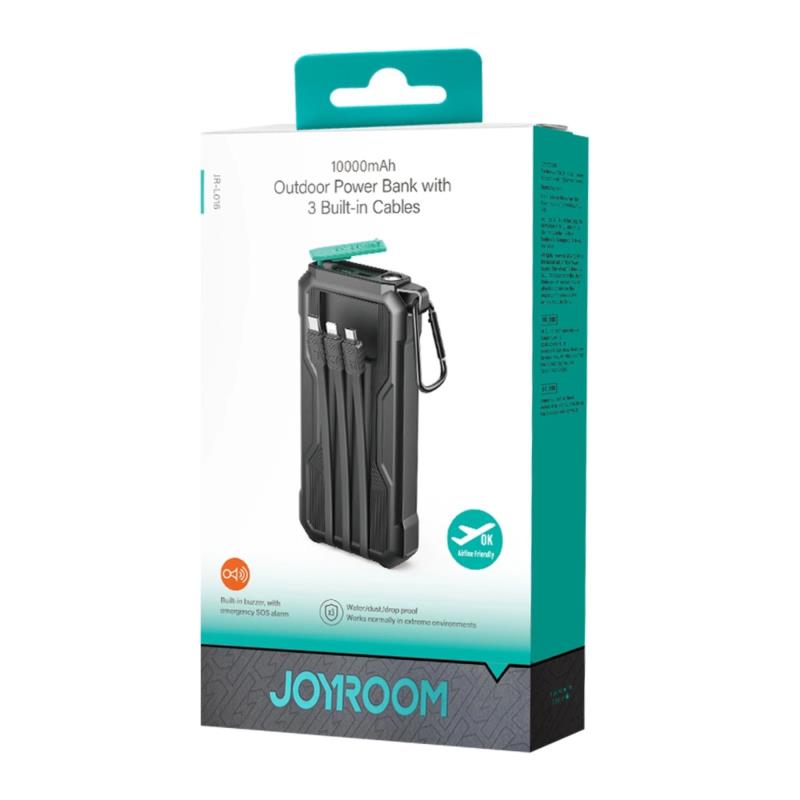 Φορτιστής Ανάγκης Joyroom JR-L016 12W 10000mAh με Φακό & 3 Ενσωματωμένα Καλώδια Μαύρο