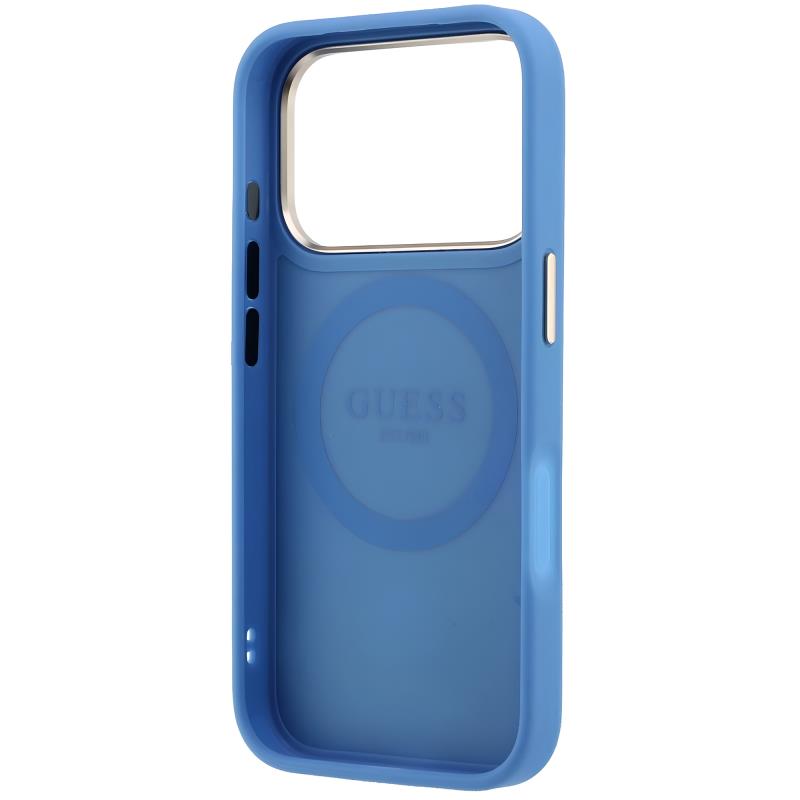 Θήκη TPU & PC Guess Apple iPhone 18 Pro Max/ 17 Pro Max MagSafe Leather Stripe Round Classic Logo Μπλε