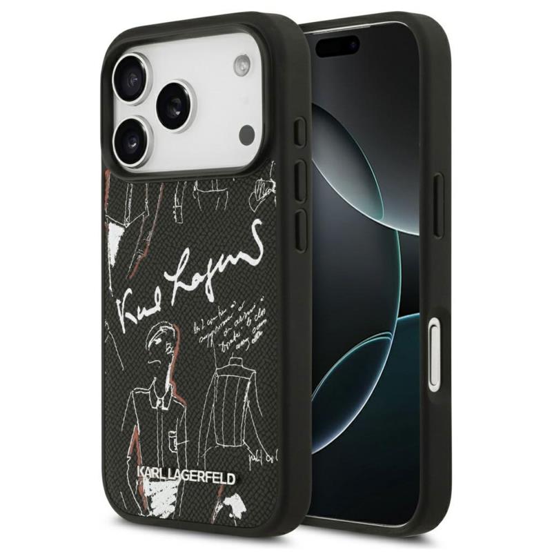 Θήκη TPU Karl Lagerfeld Apple iPhone 17 Pro Max Hardcase Grained Pattern Logo Μαύρο
