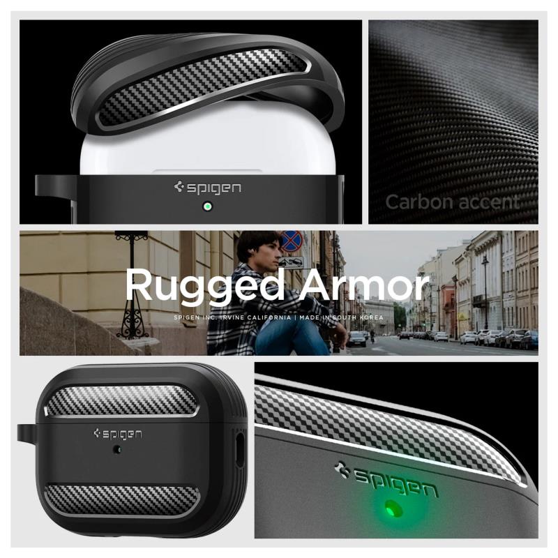 Θήκη Σιλικόνης Spigen Rugged Armor Apple AirPods 4 με Γάντζο Μαύρο