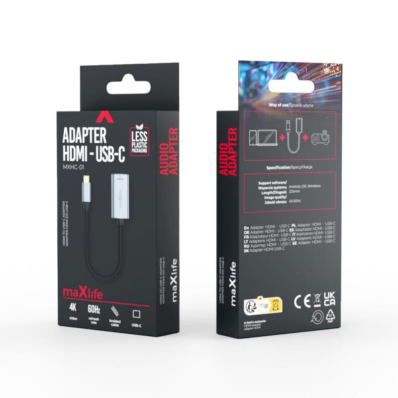 Hub USB C Maxlifte MXHC-01 σε HDMI 4K 60Hz Μαύρο