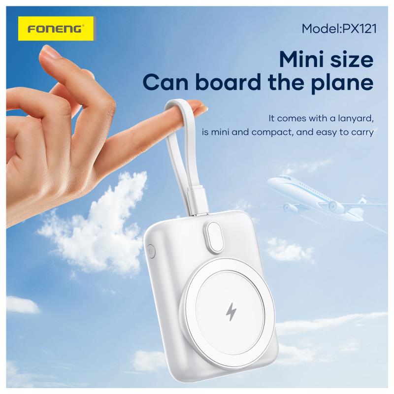 Φορτιστής Ανάγκης Foneng PX121 22.5W 10000mAh Magnetic Wireless με Ενσωματωμένο Καλώδιο Σκούρο Γκρι