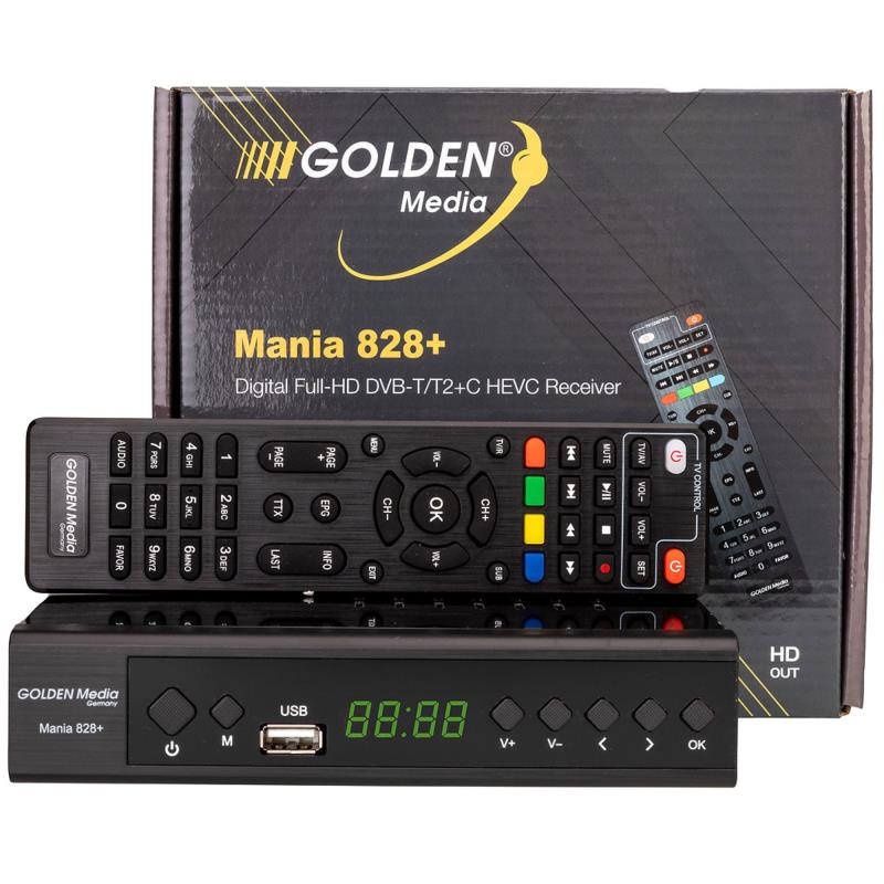 Επίγειος Ψηφιακός Δέκτης MPEG 4 Golden Media Mania 828+ με Χειριστήριο Learning T2/ C H.265 HEVC Μαύρο