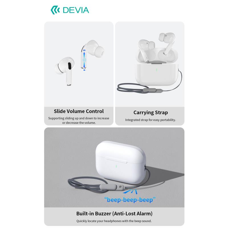 True Wireless Ακουστικά Bluetooth Devia EM418 Airbuds Pro2 ANC Anti-Lost Λευκό