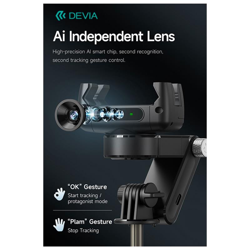 Gimbal & Τρίποδο Devia Q19 με AI Tracking για Smartphones Πλάτους 37 έως 90mm Ultra1 Μαύρο