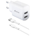 Φορτιστής Ταξιδίου Devia RLC-342 με Διπλή Έξοδο 2xUSB A 12W & Καλώδιο USB A σε USB C 1m Lite2 Λευκό