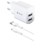 Φορτιστής Ταξιδίου Devia RLC-342 με Διπλή Έξοδο 2xUSB A 12W & Καλώδιο USB A σε USB C 1m Lite2 Λευκό