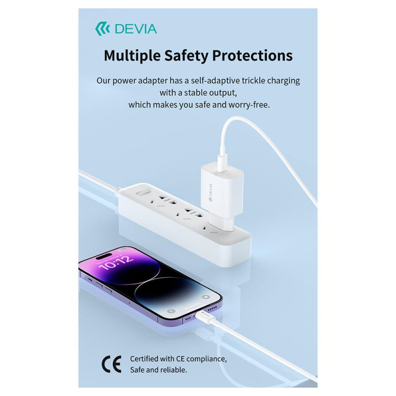 Φορτιστής Ταξιδίου Ταχείας Φόρτισης Devia RCE-3005CL με Έξοδο USB C GaN PD 30W & Καλώδιο USB C σε Lightning 1m Smart Λευκό