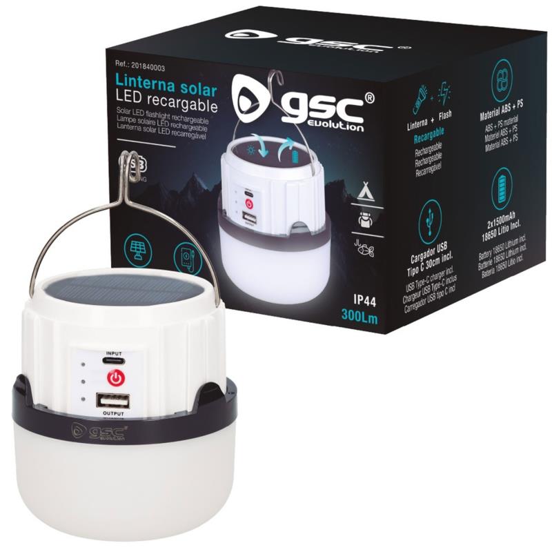 Επαναφορτιζόμενος Ηλιακός Φακός LED GSC 5W 1500mAh 300lm με Powerbank Λευκό