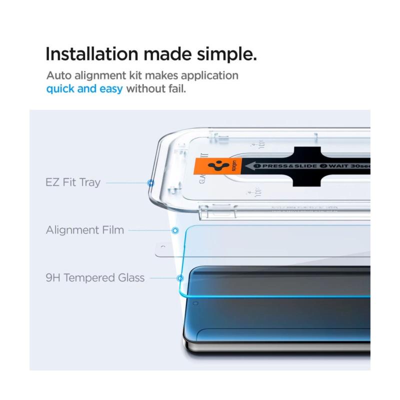 Tempered Glass Full Face Spigen Glas.tR EZ-FIT Samsung S921 Galaxy S24 5G/ S931 Galaxy S25 5G (2 τεμ.)