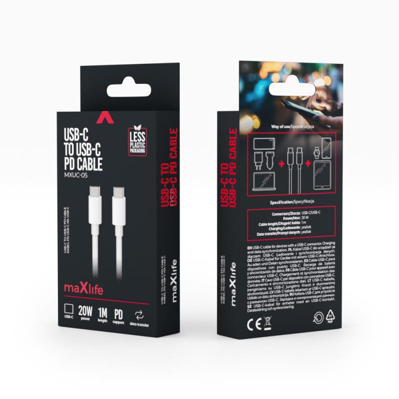 Καλώδιο Σύνδεσης USB 2.0 Maxlife MXUC-05 USB C σε USB C PD 20W 1m Λευκό